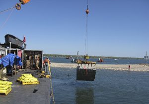Concrete Blanket Being Lowered Into Water Near Long Island, NY